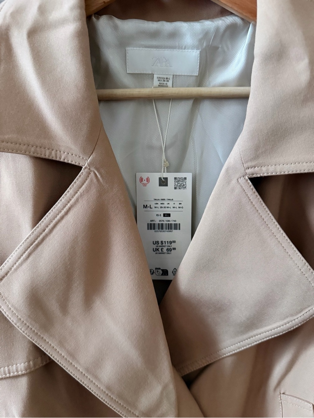 Zara Beige Trench Coat Double-Breasted Short Trench - Picture 3 of 5